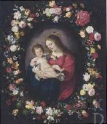 Antoine Sallaert Madonna: i.e. Mary with the Christ-child in a garland of flowers. oil painting